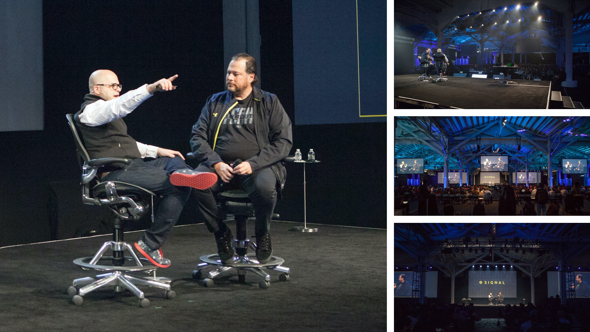 Fireside chat on stage plus three Signal venue production and rehearsal shots